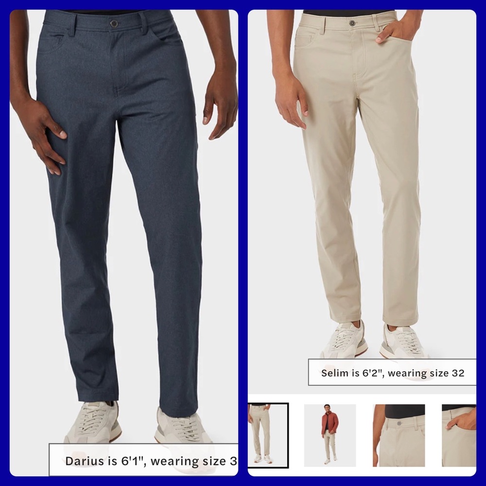 2 pair 32 degrees; STRETCH WOVEN 5 POCKET TAPERED PANT, KHAKI & INDIGO
